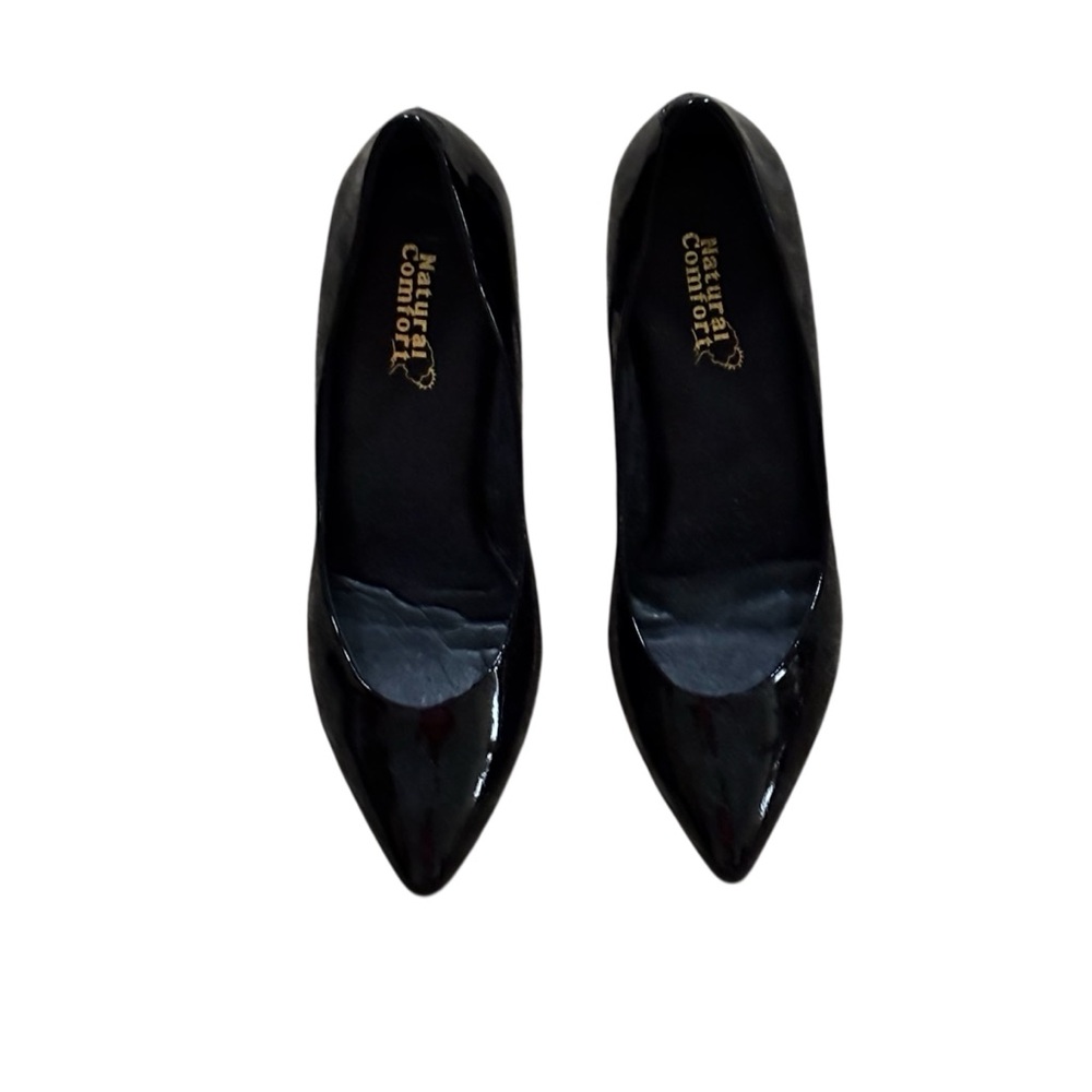 Natural Comfort Black Patent Leather 4” Heels Pumps Cushioned Insole Size 7.5